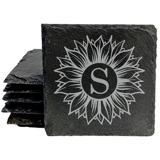 Personalized Monogram Coasters, Natural Slate Stone Coaster Set, Birthday, Wedding Or Anniversary Gift, Customized Rustic Coasters, Drink Coasters