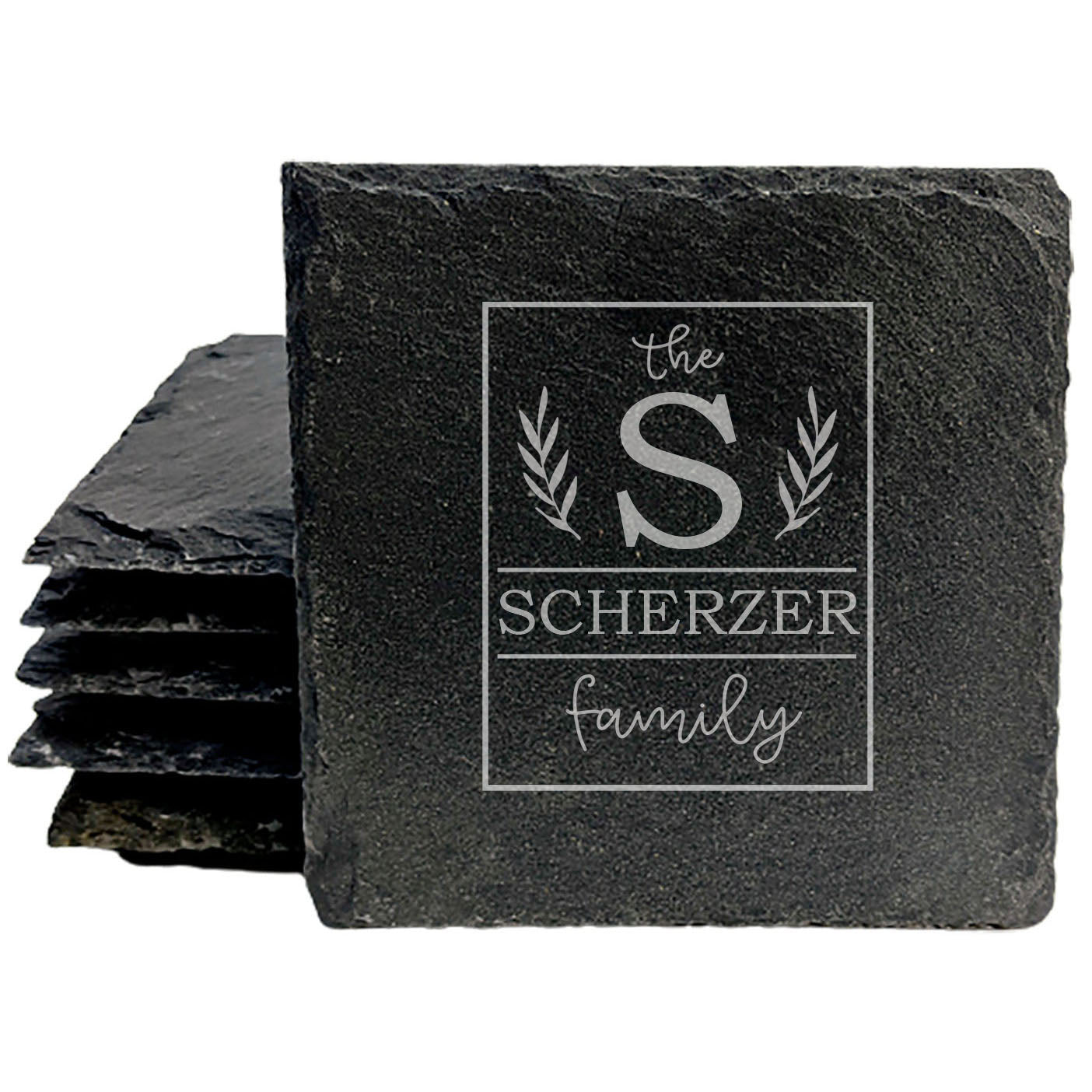 Personalized Monogram Coasters, Natural Slate Stone Coaster Set, Birthday, Wedding Or Anniversary Gift, Customized Rustic Coasters, Drink Coasters