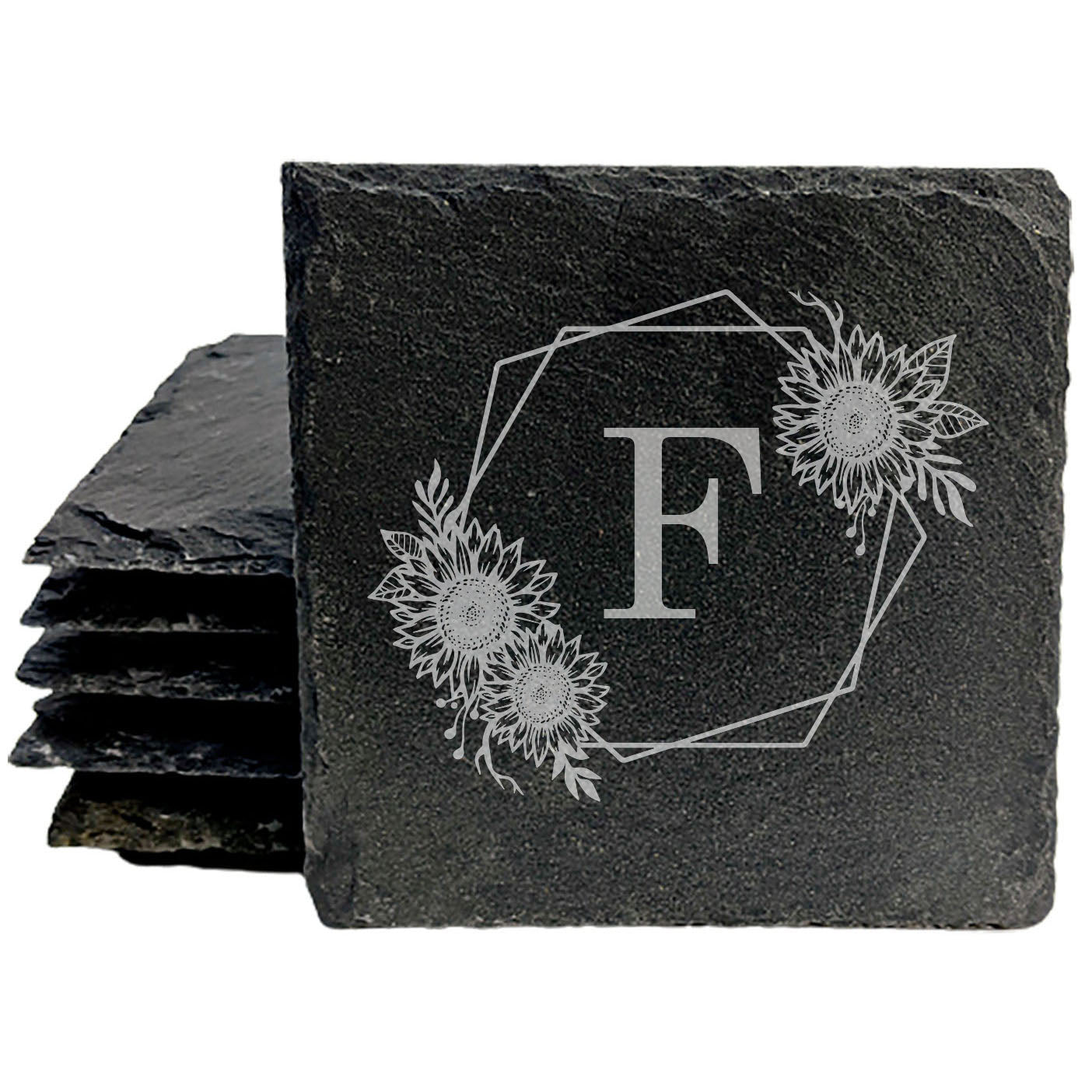 Personalized Monogram Coasters, Natural Slate Stone Coaster Set, Birthday, Wedding Or Anniversary Gift, Customized Rustic Coasters, Drink Coasters