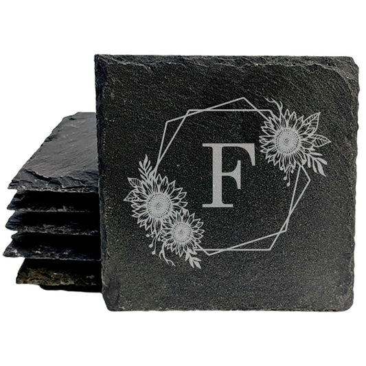 Personalized Monogram Coasters, Natural Slate Stone Coaster Set, Birthday, Wedding Or Anniversary Gift, Customized Rustic Coasters, Drink Coasters