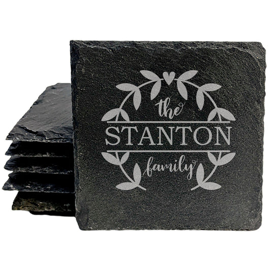 Personalized Monogram Coasters, Natural Slate Stone Coaster Set, Birthday, Wedding Or Anniversary Gift, Customized Rustic Coasters, Drink Coasters