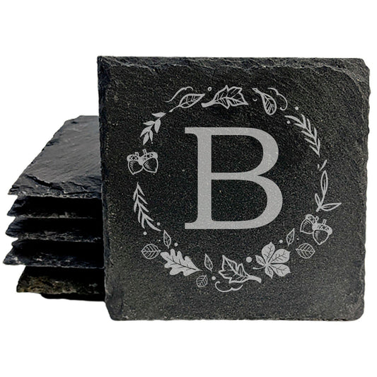 Personalized Monogram Coasters, Natural Slate Stone Coaster Set, Birthday, Wedding Or Anniversary Gift, Customized Rustic Coasters, Drink Coasters