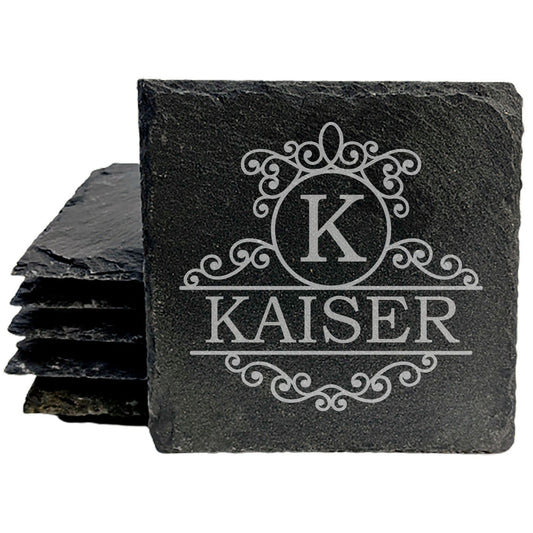 Personalized Monogram Coasters, Natural Slate Stone Coaster Set, Birthday, Wedding Or Anniversary Gift, Customized Rustic Coasters, Drink Coasters