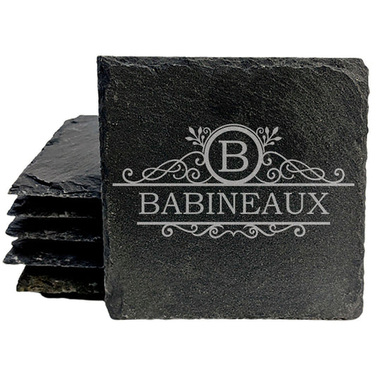 Personalized Monogram Coasters, Natural Slate Stone Coaster Set, Birthday, Wedding Or Anniversary Gift, Customized Rustic Coasters, Drink Coasters