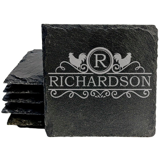 Personalized Monogram Coasters, Natural Slate Stone Coaster Set, Birthday, Wedding Or Anniversary Gift, Customized Rustic Coasters, Drink Coasters