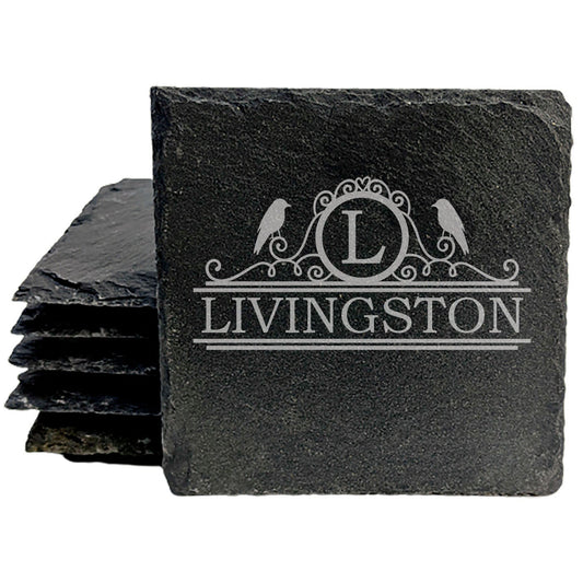 Personalized Monogram Coasters, Natural Slate Stone Coaster Set, Birthday, Wedding Or Anniversary Gift, Customized Rustic Coasters, Drink Coasters