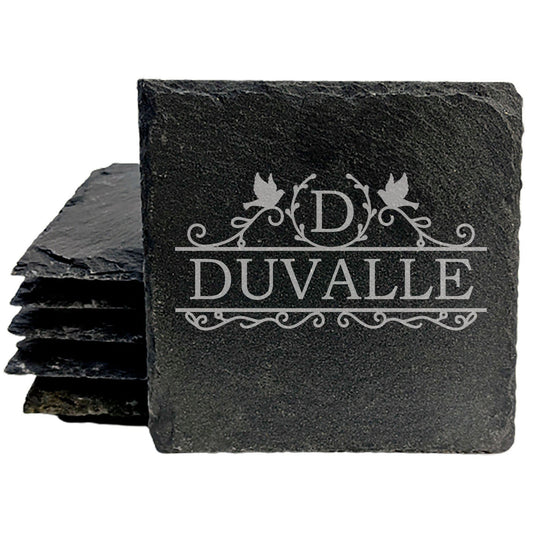 Personalized Monogram Coasters, Natural Slate Stone Coaster Set, Birthday, Wedding Or Anniversary Gift, Customized Rustic Coasters, Drink Coasters