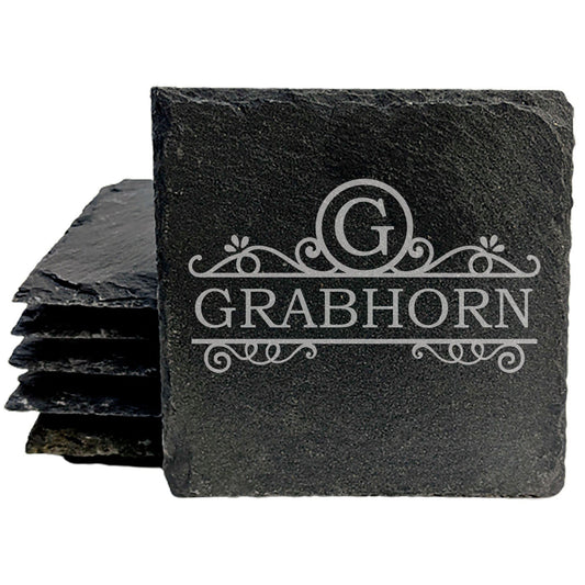 Personalized Monogram Coasters, Natural Slate Stone Coaster Set, Birthday, Wedding Or Anniversary Gift, Customized Rustic Coasters, Drink Coasters