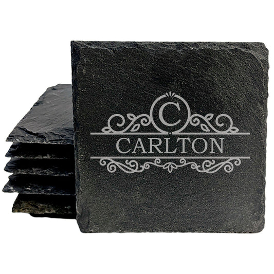 Personalized Monogram Coasters, Natural Slate Stone Coaster Set, Birthday, Wedding Or Anniversary Gift, Customized Rustic Coasters, Drink Coasters