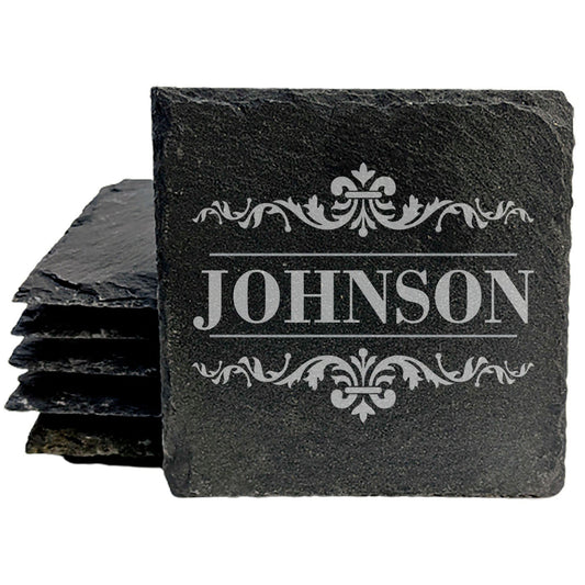 Personalized Monogram Coasters, Natural Slate Stone Coaster Set, Birthday, Wedding Or Anniversary Gift, Customized Rustic Coasters, Drink Coasters