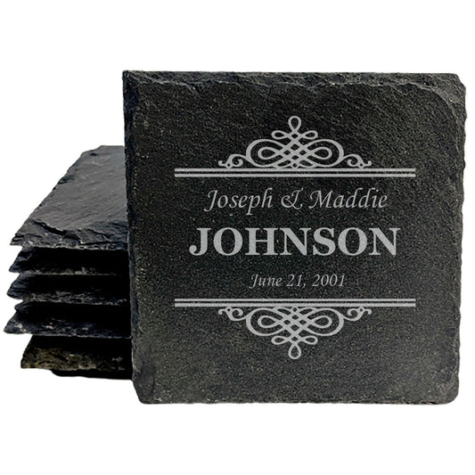 Personalized Monogram Coasters, Natural Slate Stone Coaster Set, Birthday, Wedding Or Anniversary Gift, Customized Rustic Coasters, Drink Coasters