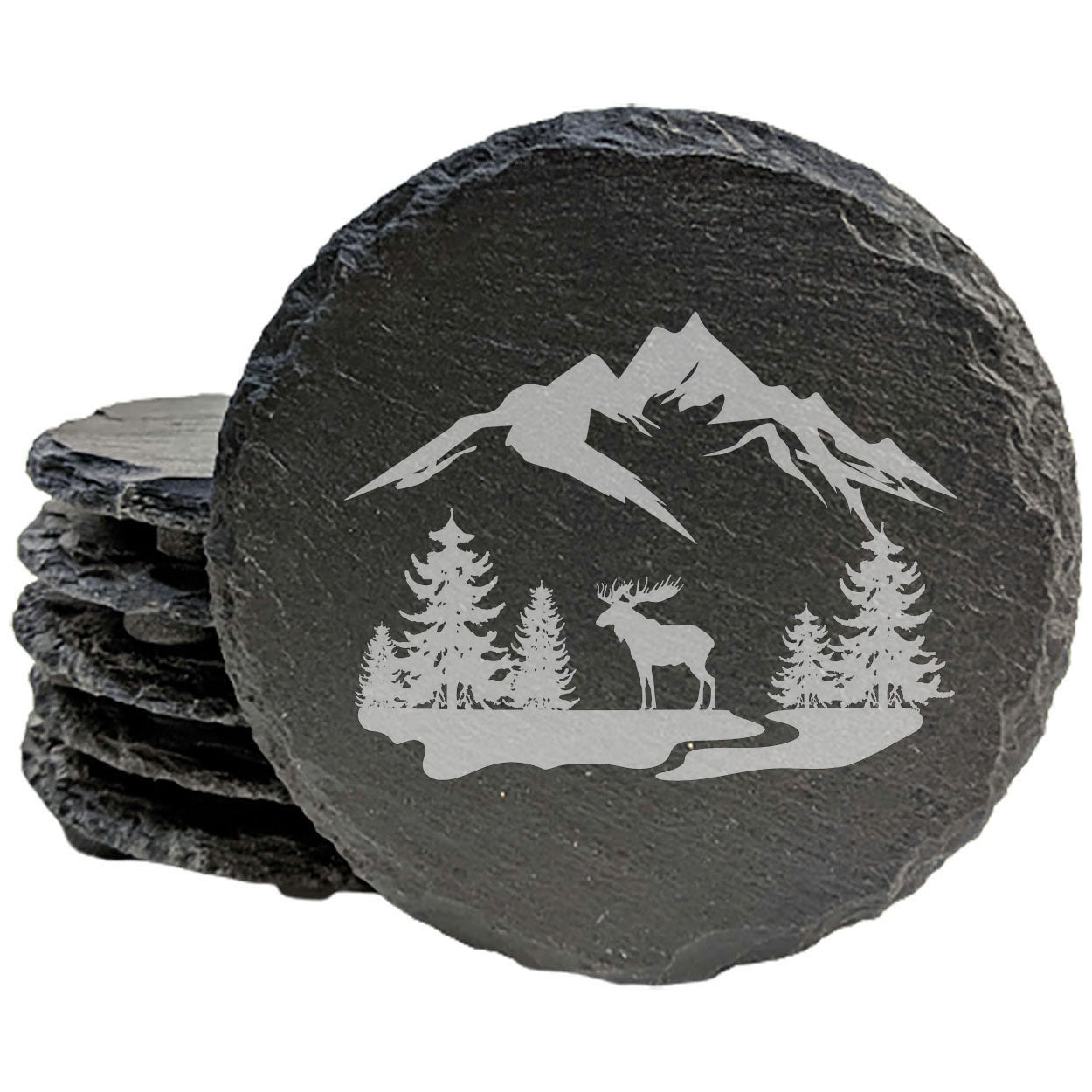 Majesty in the Meadow: Rustic Moose Coasters with Mountains