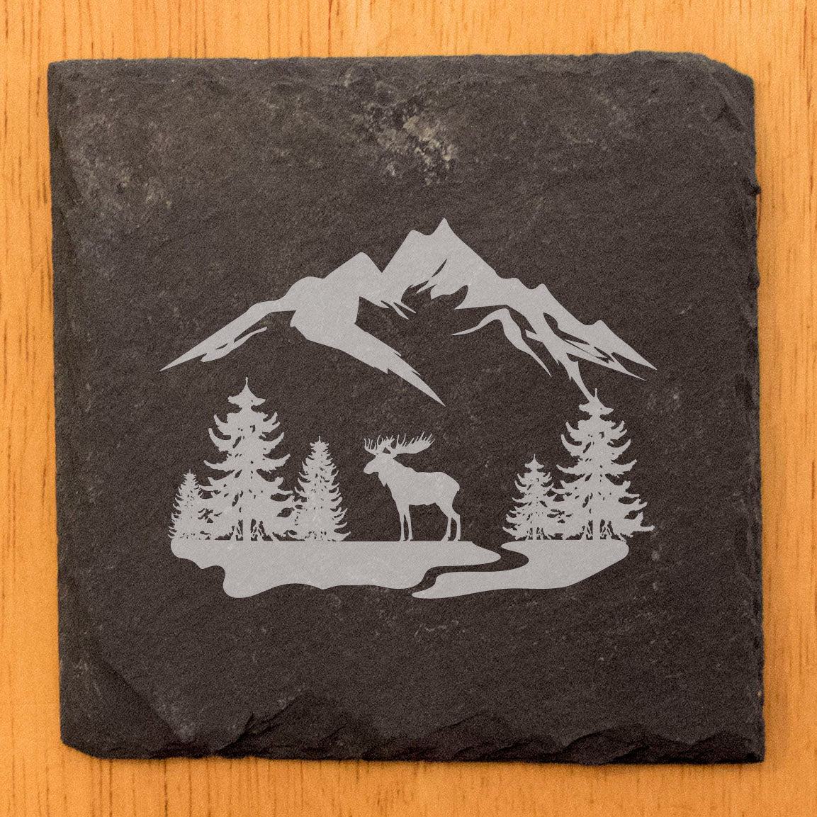 Majesty in the Meadow: Rustic Moose Coasters with Mountains