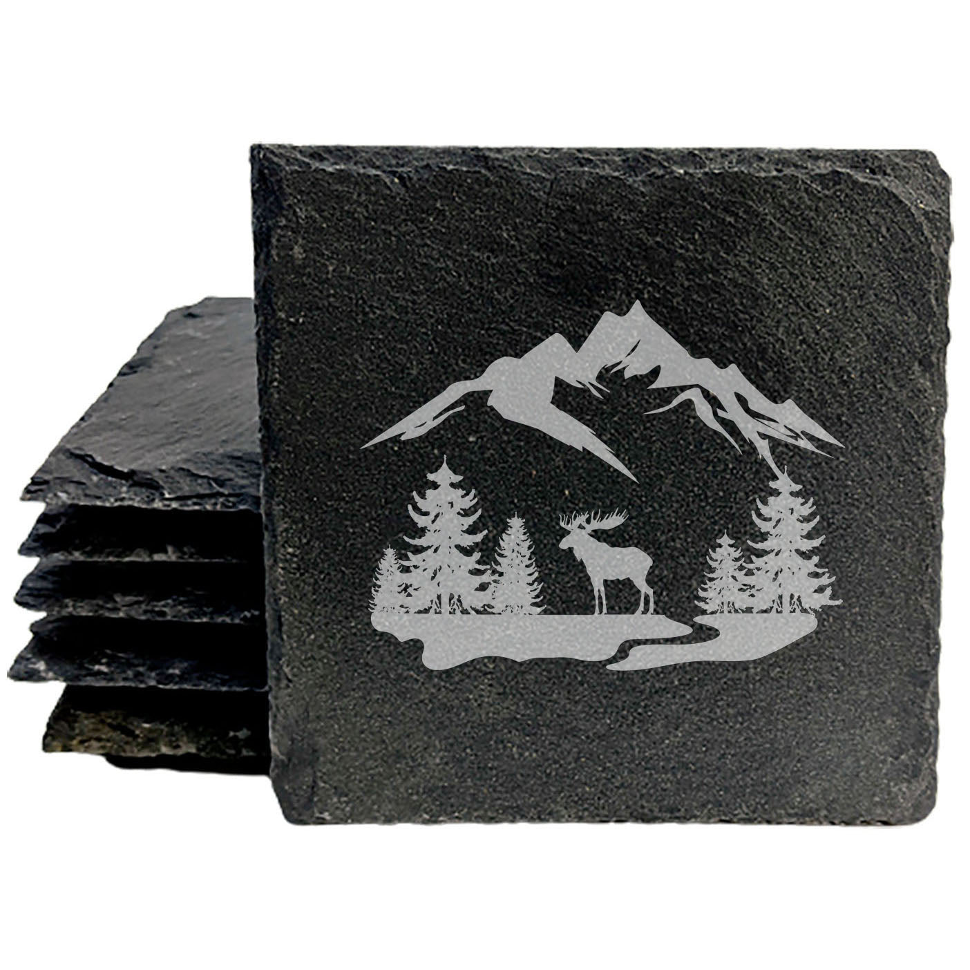 Majesty in the Meadow: Rustic Moose Coasters with Mountains