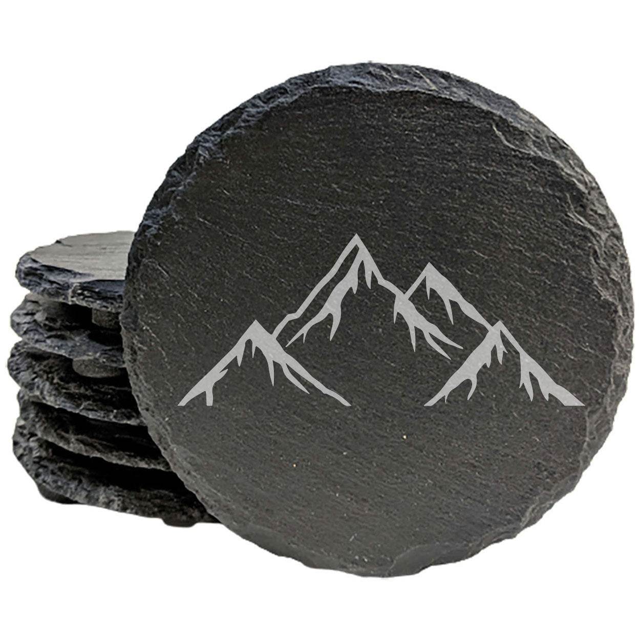 "Mountain Majesty" Slate Coasters with Stunning Mountain Scene Design - Perfect for Home and Office Decor and Protection of Surfaces, available in square or round Coasters