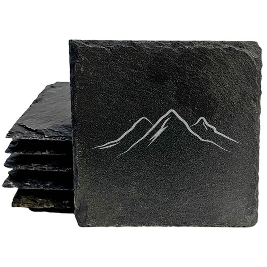 "Mountain Majesty" Slate Coasters with Stunning Mountain Scene Design - Perfect for Home and Office Decor and Protection of Surfaces, available in square or round Coasters