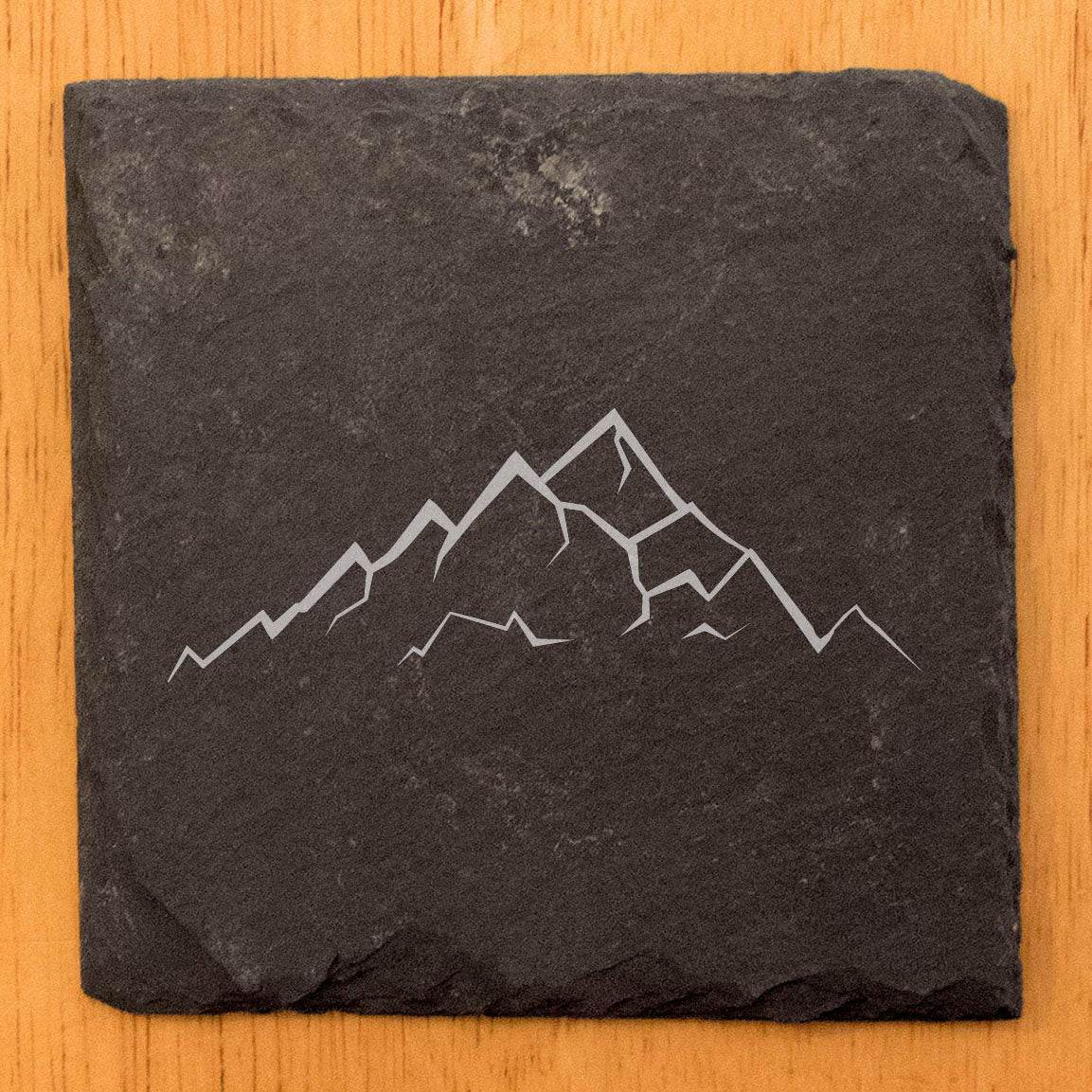 "Mountain Majesty" Slate Coasters with Stunning Mountain Scene Design - Perfect for Home and Office Decor and Protection of Surfaces, available in square or round Coasters