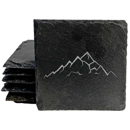"Mountain Majesty" Slate Coasters with Stunning Mountain Scene Design - Perfect for Home and Office Decor and Protection of Surfaces, available in square or round Coasters