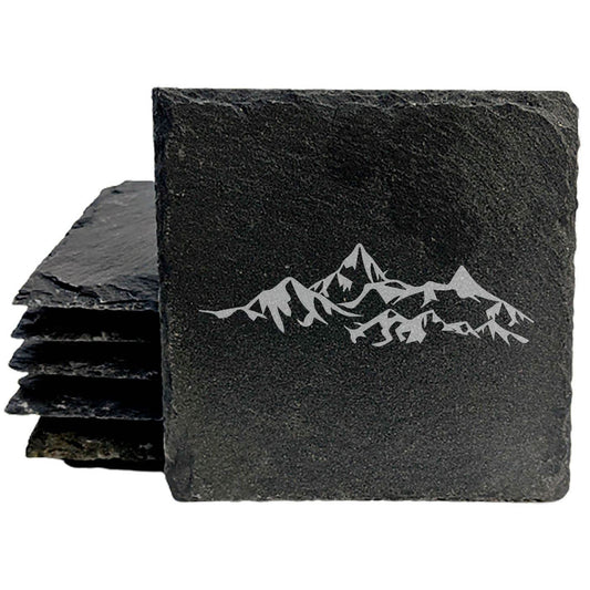 "Mountain Majesty" Slate Coasters with Stunning Mountain Scene Design - Perfect for Home and Office Decor and Protection of Surfaces, available in square or round Coasters