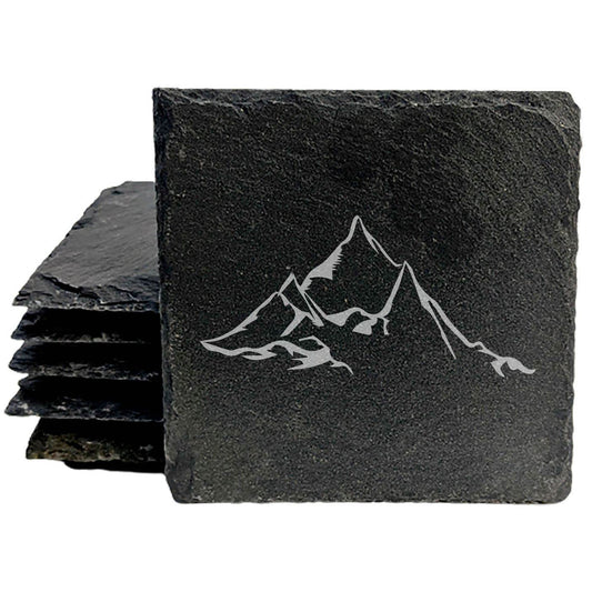 "Mountain Majesty" Slate Coasters with Stunning Mountain Scene Design - Perfect for Home and Office Decor and Protection of Surfaces, available in square or round Coasters