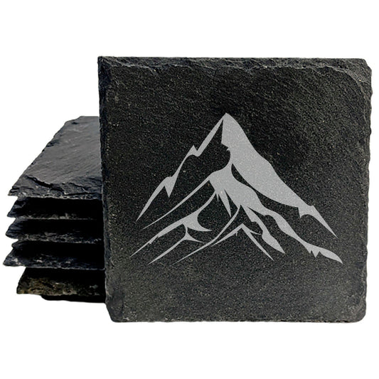 "Mountain Majesty" Slate Coasters with Stunning Mountain Scene Design - Perfect for Home and Office Decor and Protection of Surfaces, available in square or round Coasters