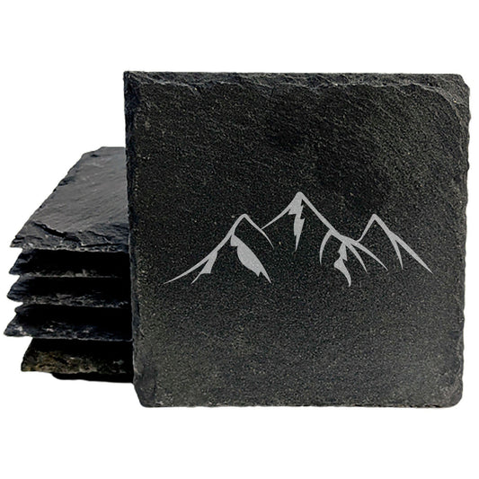 "Mountain Majesty" Slate Coasters with Stunning Mountain Scene Design - Perfect for Home and Office Decor and Protection of Surfaces, available in square or round Coasters