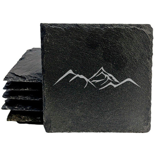 "Mountain Majesty" Slate Coasters with Stunning Mountain Scene Design - Perfect for Home and Office Decor and Protection of Surfaces, available in square or round Coasters