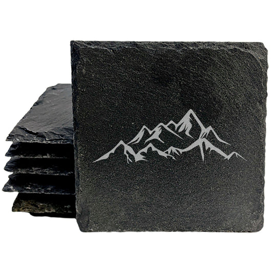"Mountain Majesty" Slate Coasters with Stunning Mountain Scene Design - Perfect for Home and Office Decor and Protection of Surfaces, available in square or round Coasters