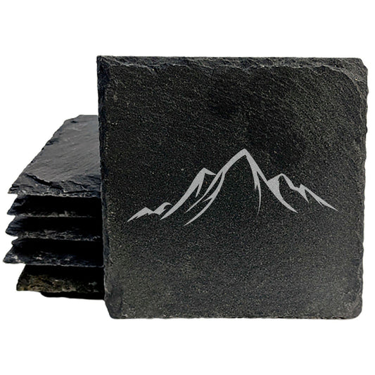 "Mountain Majesty" Slate Coasters with Stunning Mountain Scene Design - Perfect for Home and Office Decor and Protection of Surfaces, available in square or round Coasters