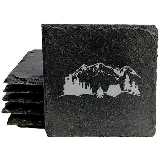 "Mountain Majesty" Slate Coasters with Stunning Mountain Scene Design - Perfect for Home and Office Decor and Protection of Surfaces, available in square or round Coasters