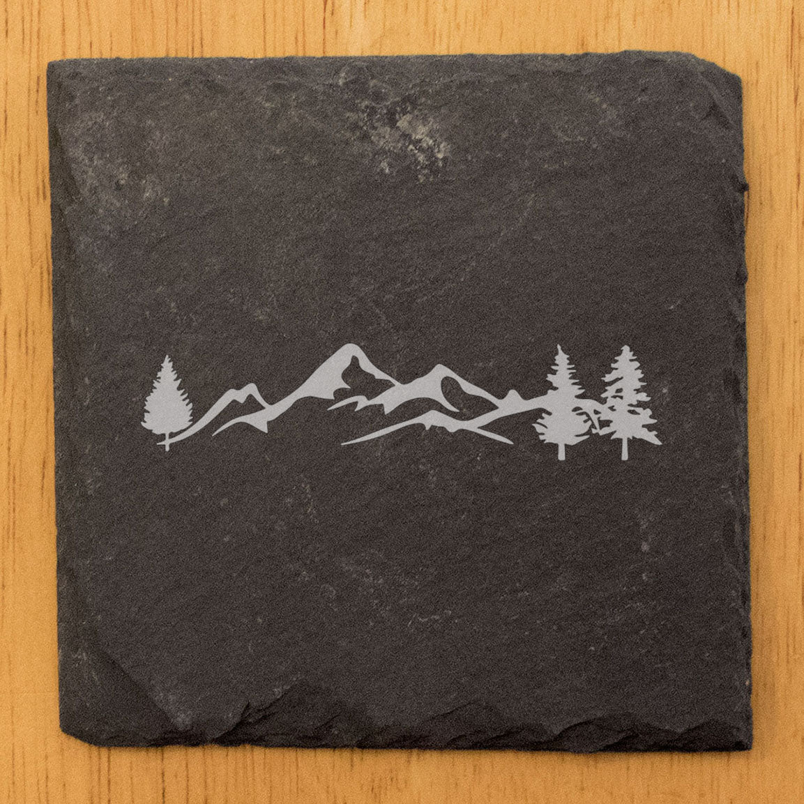 "Mountain Majesty" Slate Coasters with Stunning Mountain Scene Design - Perfect for Home and Office Decor and Protection of Surfaces, available in square or round Coasters