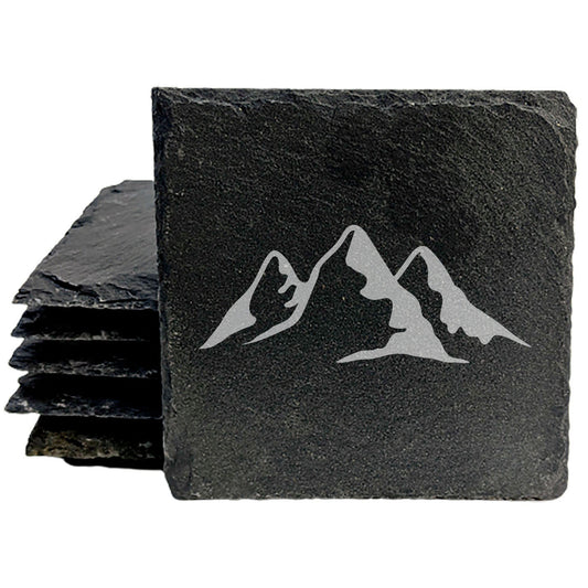 "Mountain Majesty" Slate Coasters with Stunning Mountain Scene Design - Perfect for Home and Office Decor and Protection of Surfaces, available in square or round Coasters