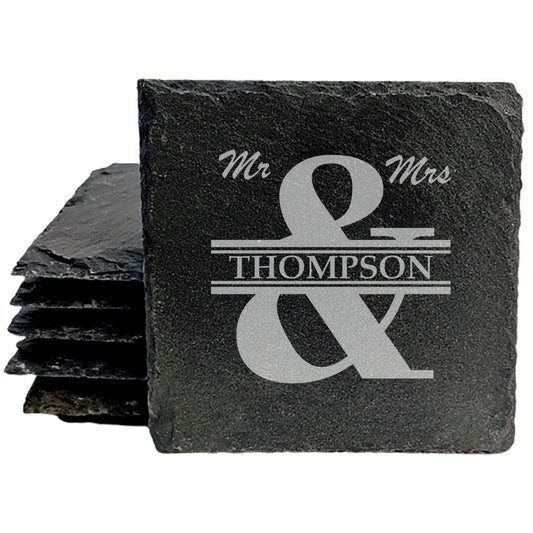 Coasters for Two: Round Split Monogram Slate Drink Coasters