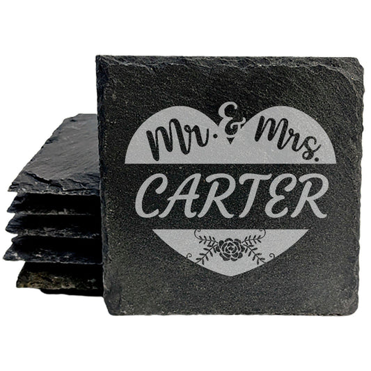 Mr. &amp; Mrs. Forever: Personalized Slate Coasters with Heart