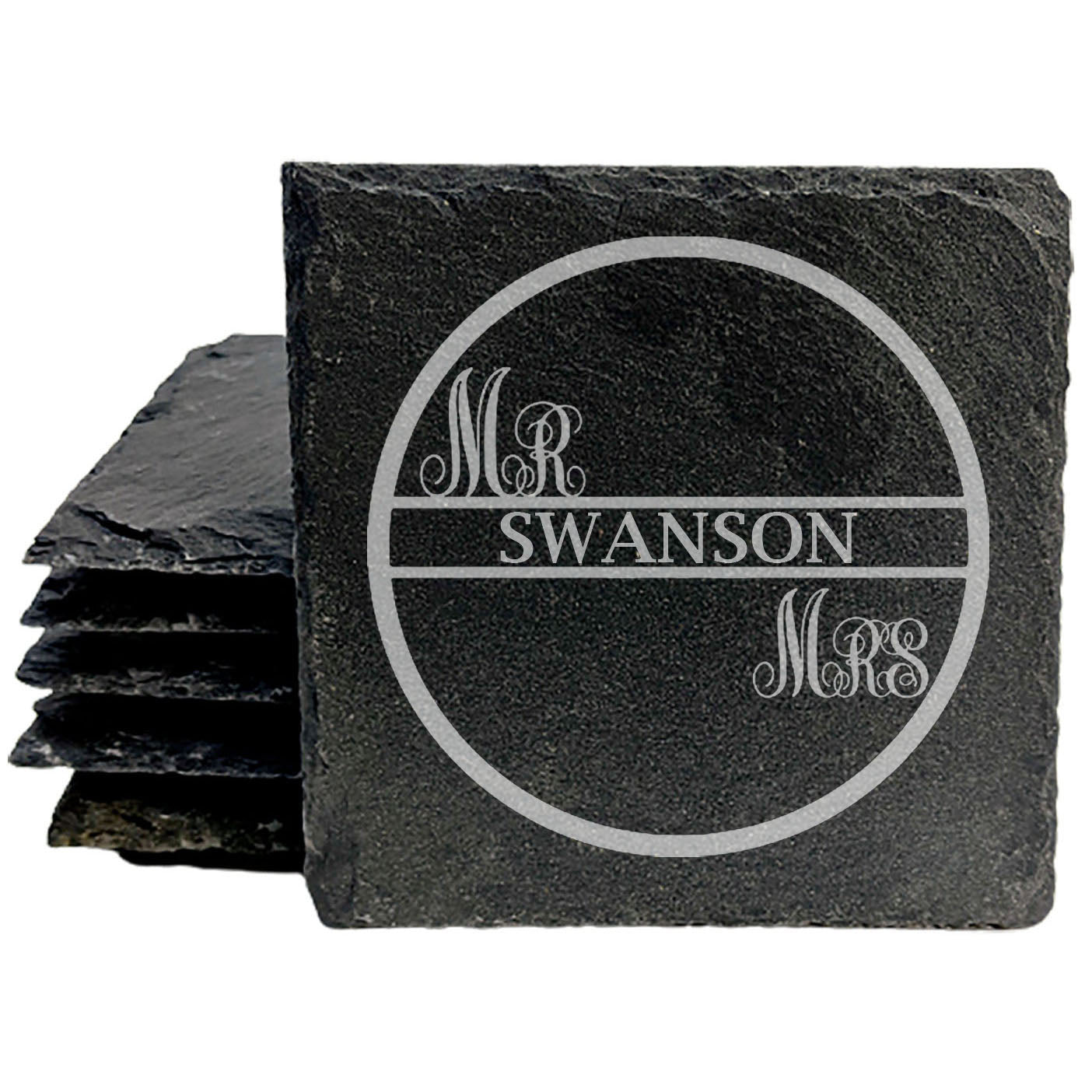 A Lasting Love: Personalized Slate Coasters with Round Monogram