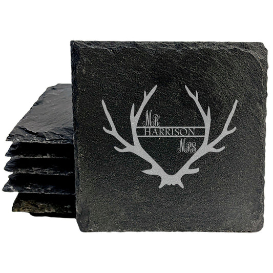 Wild Love: Personalized Mr. &amp; Mrs. Coasters with Antlers