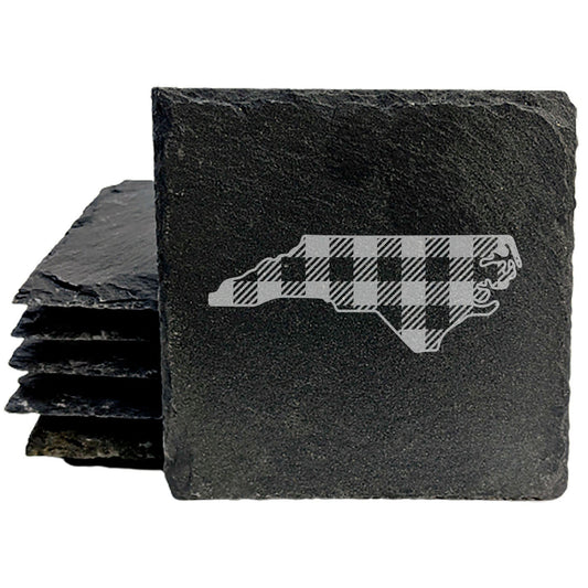 Rustic Slate Coasters Set of 4, Round 4" with North Carolina Plaid Design, Perfect for Holidays, Birthdays, Housewarming Gifts, She-Shed or Man Cave, Made in Oregon, USA, Natural Chipped Edge