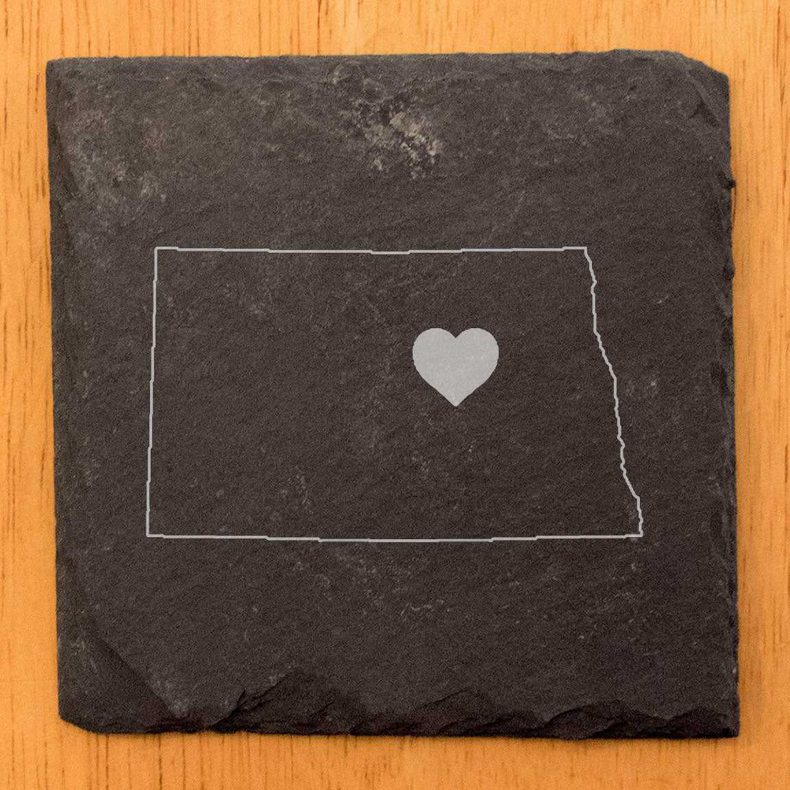 Rustic Slate Coasters Set of 4, Round 4" with North Dakota Heart Design, Laser Etched, Perfect for Holidays, Birthdays, Housewarming, She-Shed, Man Cave, Made in Oregon, USA,