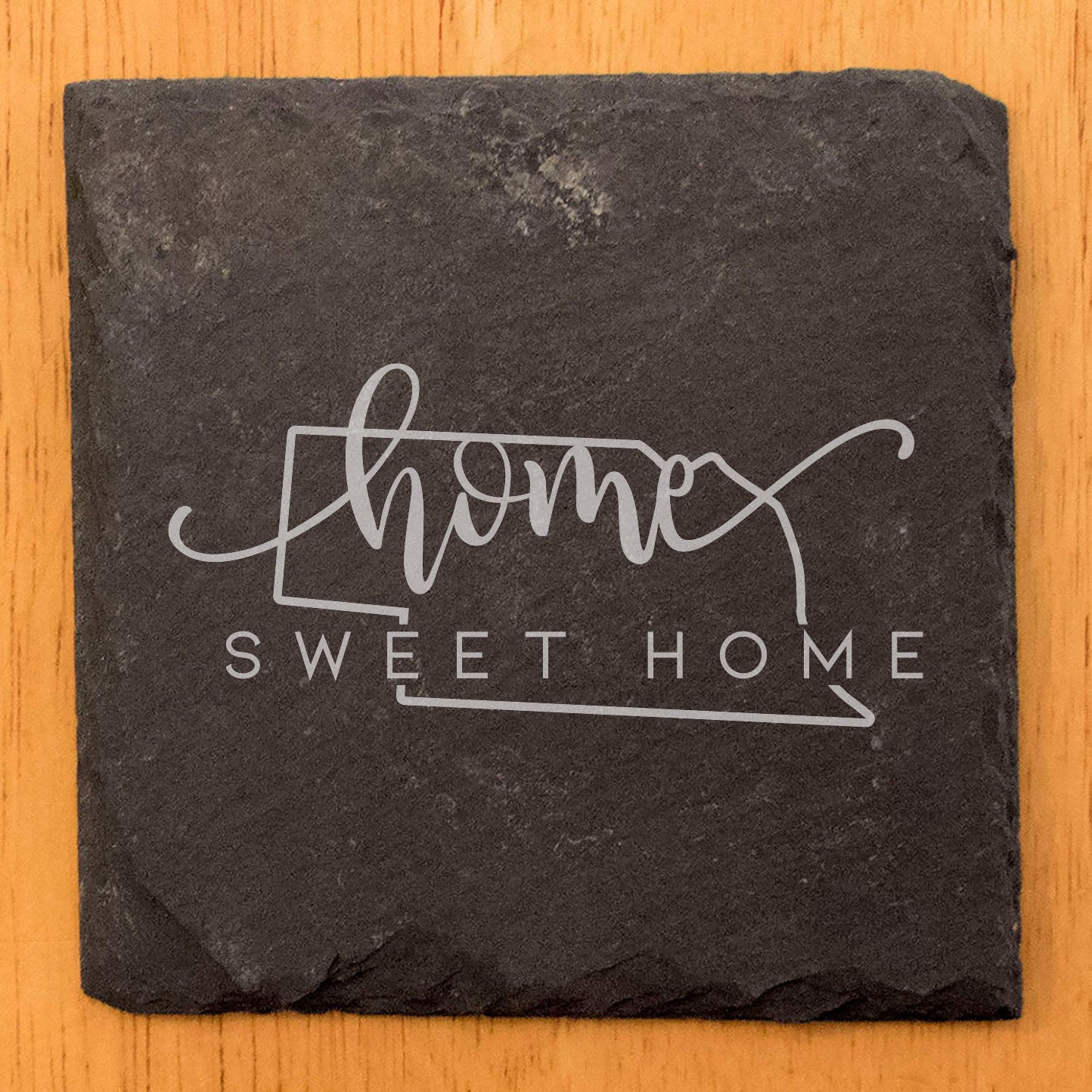 Rustic Slate Coasters Set of 4, Round 4" with 'Home Sweet Home' Nebraska Design, Perfect Gift for Holidays, Birthdays, Housewarming, She-Shed, Man Cave, Made in Oregon, USA, Natural Chipped Edge