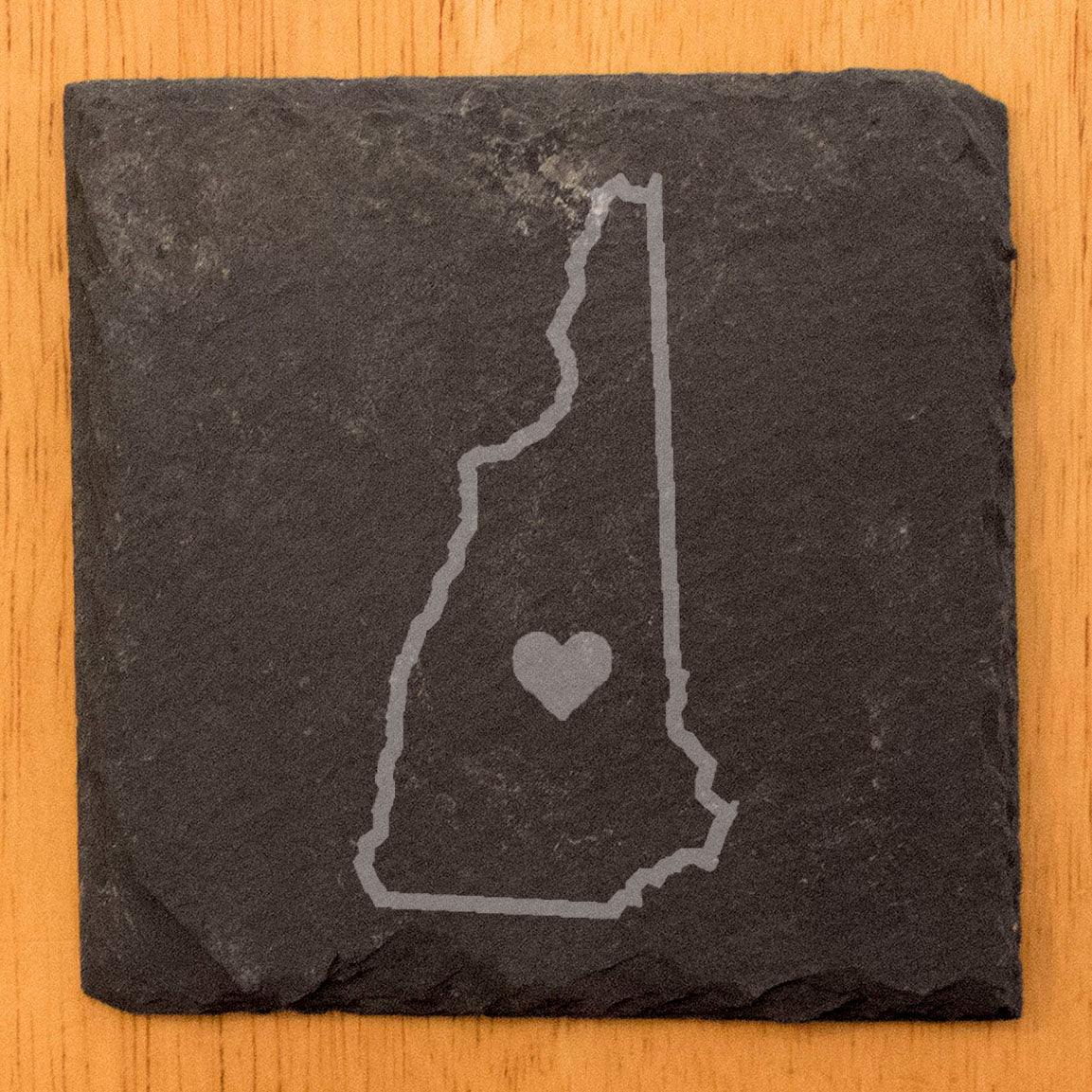 Rustic Slate Coasters Set of 4, Round 4" with New Hampshire Heart Design, Perfect for Holidays, Birthdays, Housewarming Gifts, She-Shed or Man Cave, Made in Oregon, USA, Natural Chipped Edge