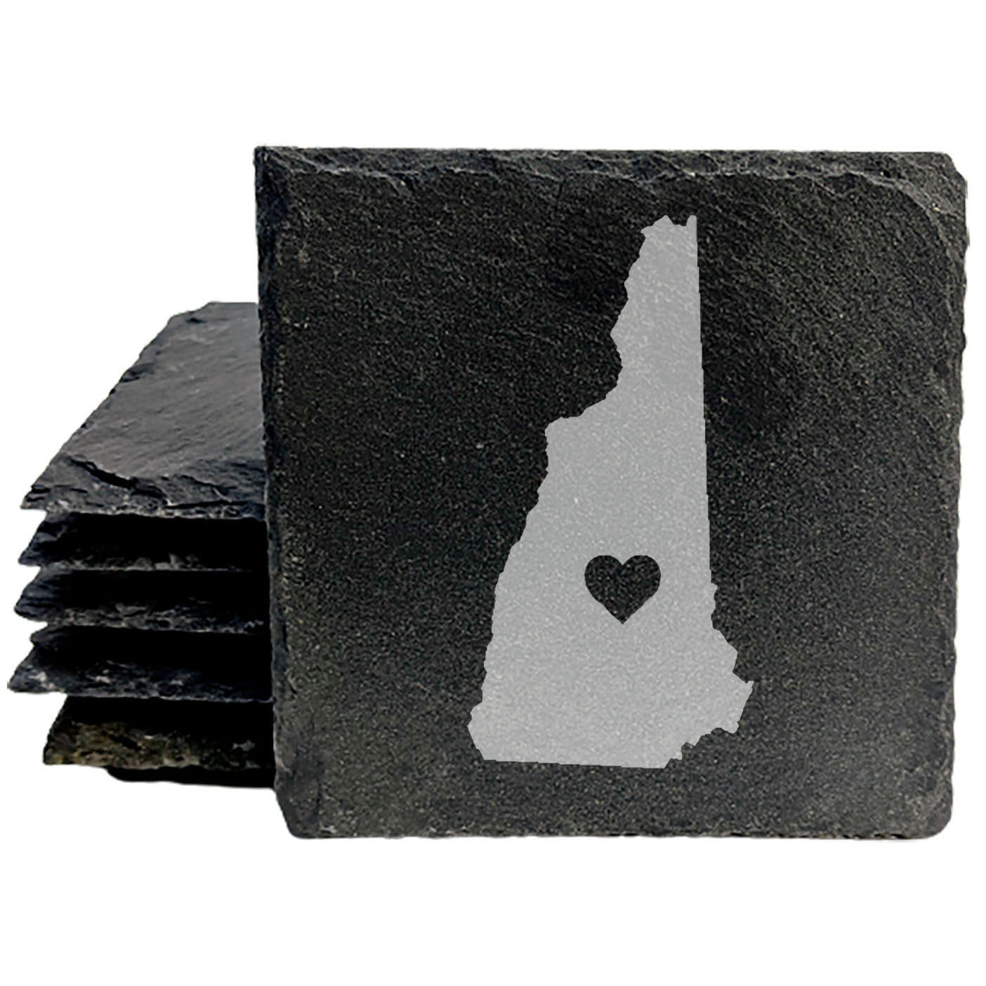 Rustic Slate Coasters Set of 4, Round 4" with New Hampshire Heart Design, Perfect for Holidays, Birthdays, Housewarming Gifts, She-Shed or Man Cave, Made in Oregon, USA by Small Business