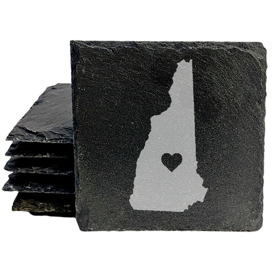 Rustic Slate Coasters Set of 4, Round 4" with New Hampshire Heart Design, Perfect for Holidays, Birthdays, Housewarming Gifts, She-Shed or Man Cave, Made in Oregon, USA by Small Business