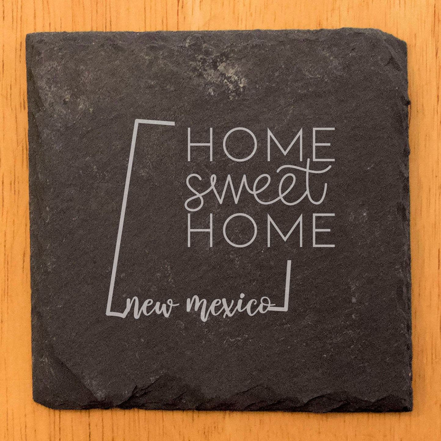 Rustic Slate Coasters Set of 4, Round 4" with New Mexico 'Home Sweet Home' Design, Laser Etched, Perfect for Holidays, Birthdays, Housewarming Gifts, Made in Oregon, USA, Small Business Crafted