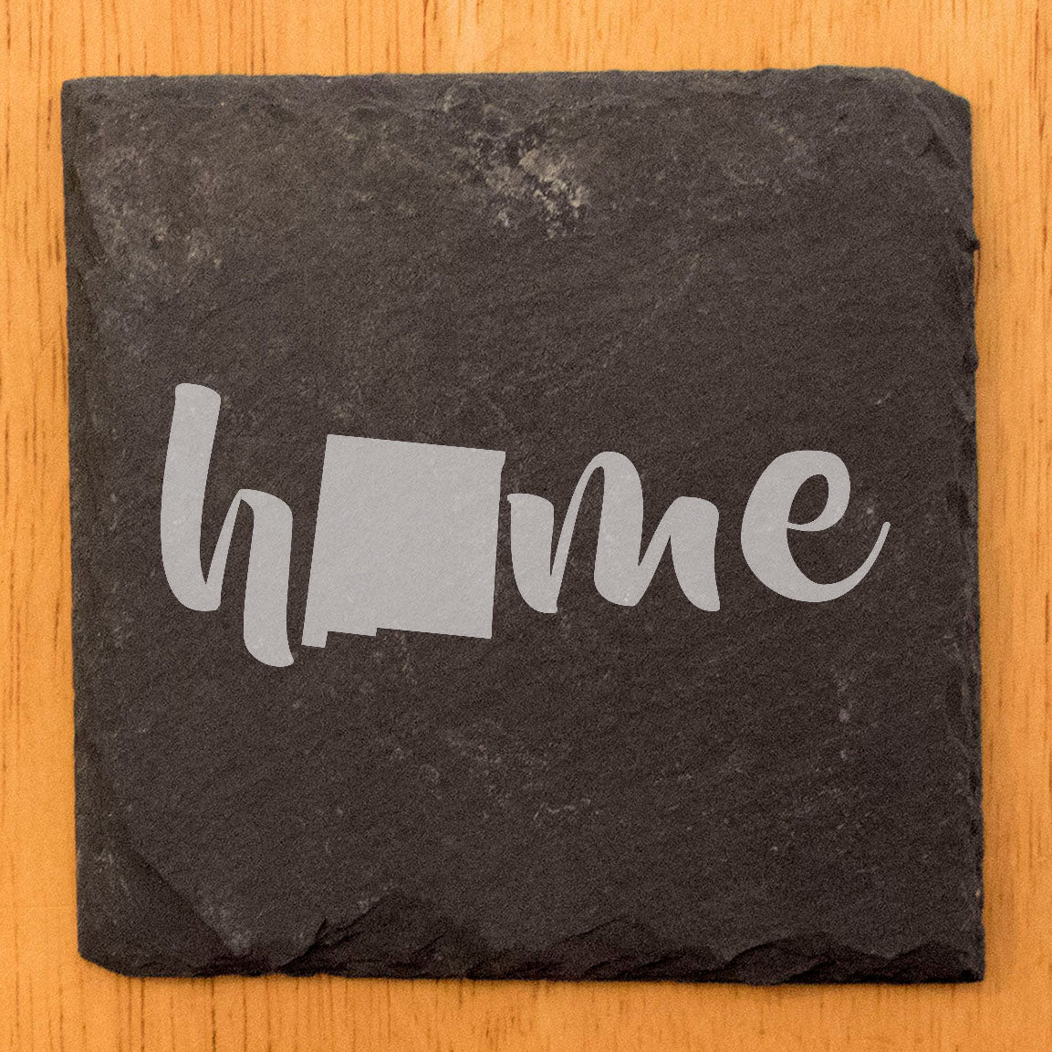 Rustic Slate Coasters Set of 4 - Laser Etched 'Home' Design with New Mexico State - Perfect Gift for Holidays, Birthdays, Housewarming - 4" Round/Square - Made in Oregon, USA - Natural Edge