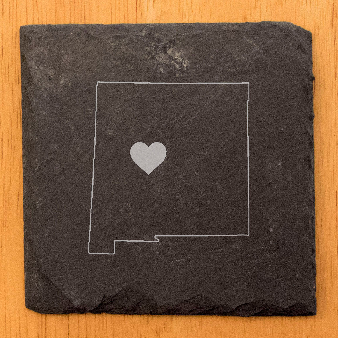 Rustic Slate Coasters Set of 4, Round 4" with New Mexico Heart Design, Perfect for Holidays, Birthdays, Housewarming Gifts, She-Shed or Man Cave, Made in Oregon, USA, Natural Chipped Edge
