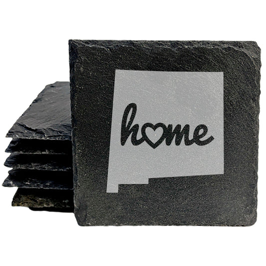 Rustic Slate Coasters Set of 4, Round 4" with New Mexico 'Home' Heart Design, Perfect for Holidays, Birthdays, Housewarming, She-Shed, Man Cave, Made in Oregon, USA, , Natural Edge