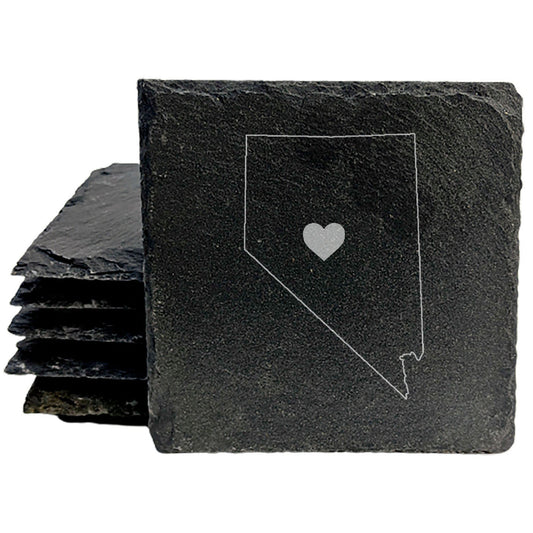 Rustic Slate Coasters Set of 4, Round 4" with Nevada Mandala Design, 'Home is Where the Heart Is' Quote, Perfect for Gifts, Holidays, Birthdays, Housewarming, Made in Oregon, USA, Natural Edge