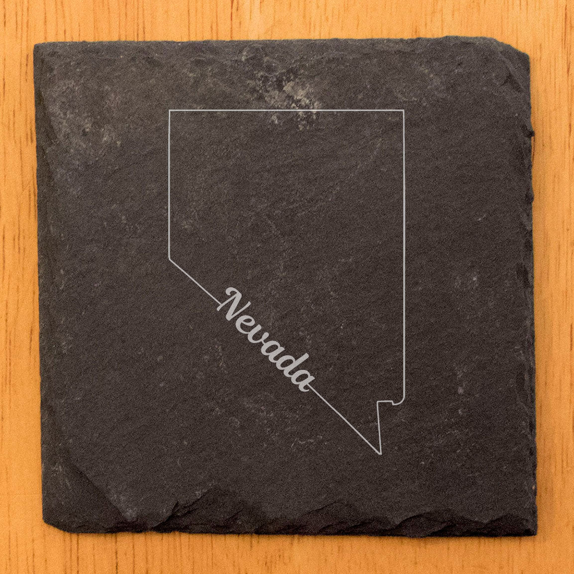 Rustic Slate Coasters Set of 4, Round 4" with Nevada 'Home' Design, Perfect for Holidays, Birthdays, Housewarming Gifts, She-Shed or Man Cave, Made in Oregon, USA, Natural Chipped Edge, Rubber Feet