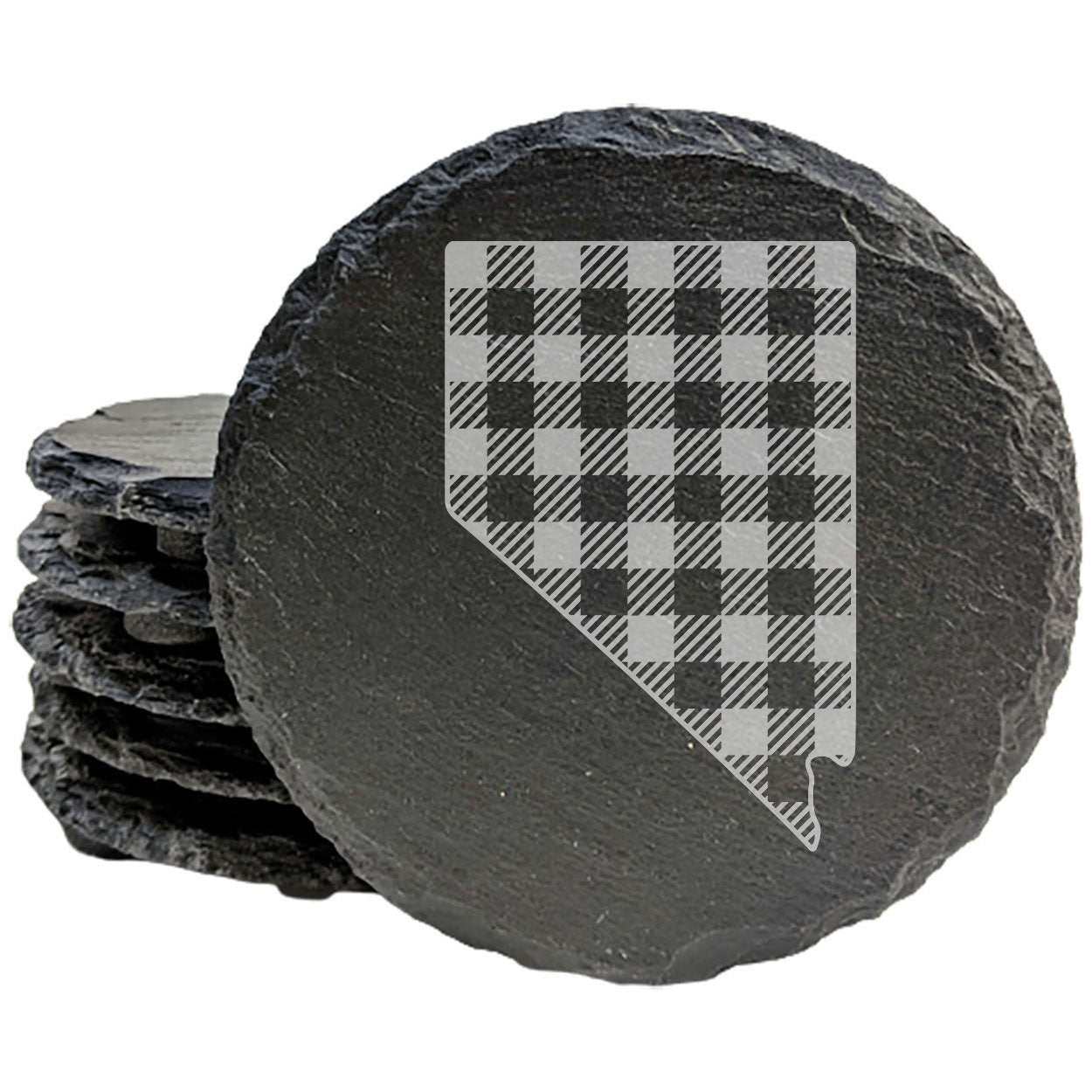 Rustic Slate Coasters Set of 4, Round 4" with Nevada State Outline Design, Perfect for Holidays, Birthdays, Housewarming Gifts, She-Shed or Man Cave, Made in Oregon, USA, Natural Chipped Edge