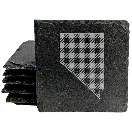 Rustic Slate Coasters Set of 4, Round 4" with Nevada State Outline Design, Perfect for Holidays, Birthdays, Housewarming Gifts, She-Shed or Man Cave, Made in Oregon, USA, Natural Chipped Edge